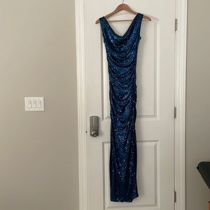 Nicole Miller sequin sheath ruched sleeveless stretch prom pageant gown dress 0